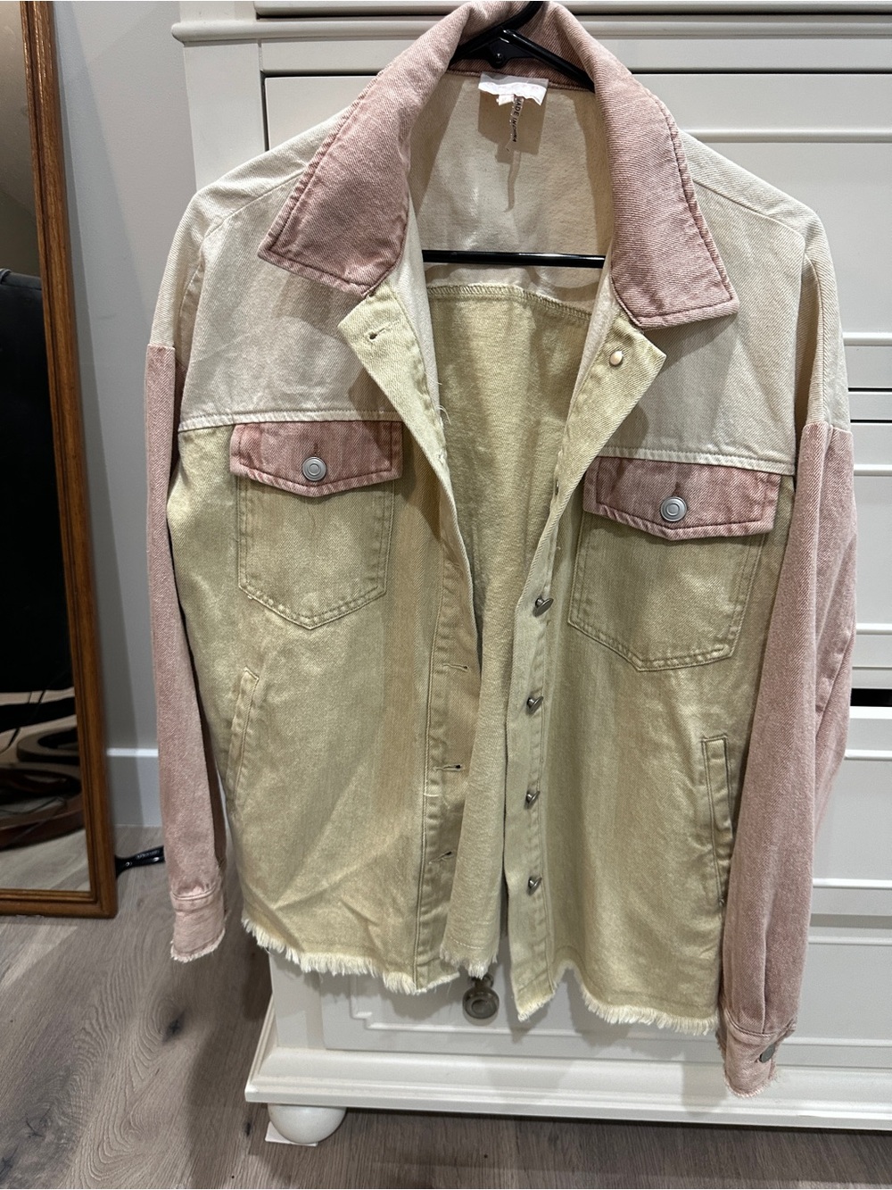 entro Multi-toned Denim Jacket in Beige and Dusty Pink